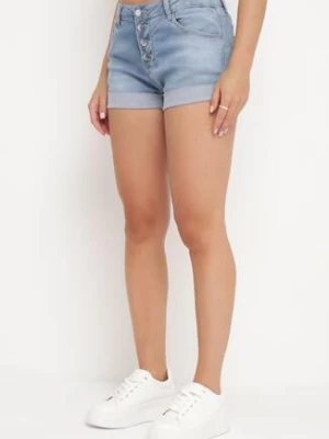 Niebieskie Klasyczne Szorty Jeansowe z Wysokim Stanem i Bawełną Zapinane na Guziki Nelabelle