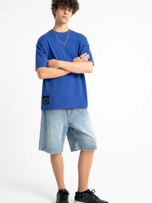 krótkie spodenki chłopięce jeansowe skater z efektem sprania niebieskie Reporter