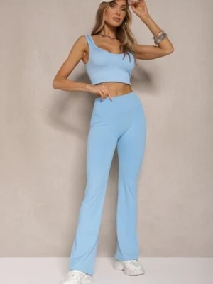 Niebieskie Legginsy Dzwony High Waist Orruvana