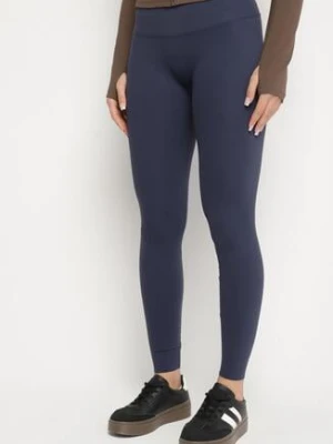 Niebieskie Legginsy z Wysokim Stanem i Szeroką Gumką w Pasie Lalar