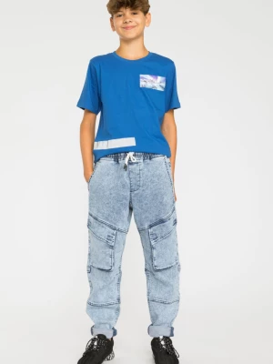 Niebieskie marmurkowe jeansy typu jogger z kieszeniami Reporter Young