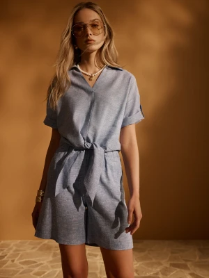 Niebieskie melanżowe spodenki z lnu i wiskozy TARANKO