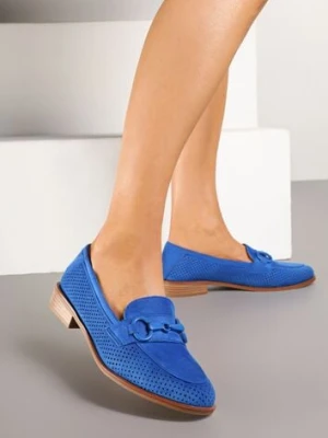 Niebieskie Mokasyny Vices z Perforacją z Wkładką ze Skóry Naturalnej Felithria