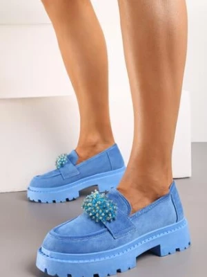 Niebieskie Mokasyny z Biżuteryjnymi Koralikami Ellsara