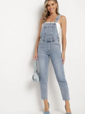 Niebieskie Ogrodniczki Jeansy na Regulowanych Szelkach Zapinane na Guziki Aritias