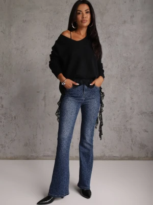 Niebieskie Panterkowe Jeansy Flare High Waist z Bawełną Kanyla Milas91