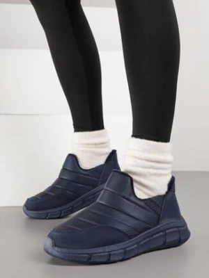 Granatowe Pikowane Sneakersy Śniegowce na Grubej Tłoczonej Platformie Verta ballada