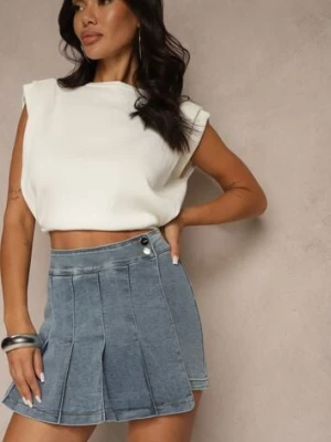 Niebieskie Plisowane Jeansowe Spódnico-Szorty z Bawełny Firvesia elsa.m by may