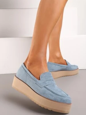 Niebieskie Półbuty Mokasyny na Platformie z Minimalistycznym Paseczkiem Soilema