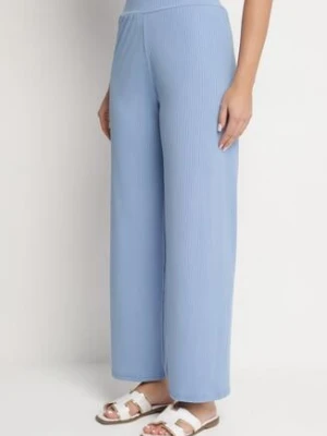 Niebieskie Prążkowane Spodnie Szerokie z Gumką w Pasie Drasia glo-story