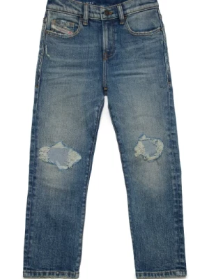 Niebieskie proste jeansy z fałszywymi dziurami - 2020 D-Viker Diesel