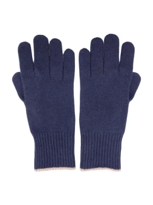 Niebieskie Rękawiczki z Kaszmiru z ściągaczem Brunello Cucinelli