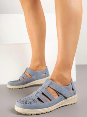 Niebieskie Sandały Ażurowe z Rzepem i Skórzaną Wkładką Telestra gogo gogo