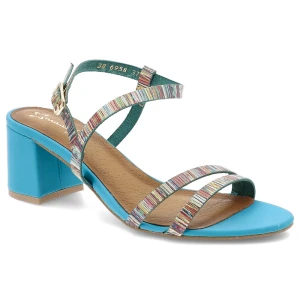 Niebieskie Sandały Maciejka Eleganckie Obuwie Damskie Na Obcasie