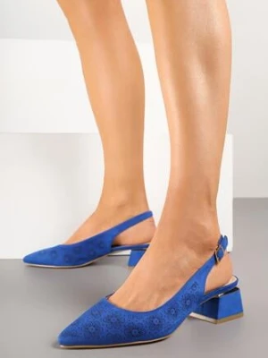 Niebieskie Sandały Vices na Obcasie Bez Pięty ze Skórzaną Wkładką z Metaliczną Wstawką Ciaravione