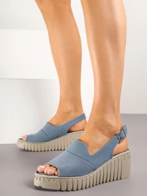 Niebieskie Sandały na Tłoczonym Koturnie Vices Reaveline