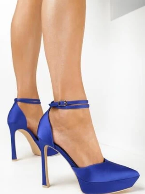 Niebieskie Sandały na Wysokiej Szpilce i Platformie z Noskiem w Szpic Dallia