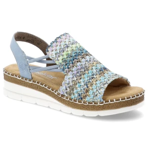 Niebieskie sandały Rieker Wzorzyste Obuwie Damskie Na Wsuwanie