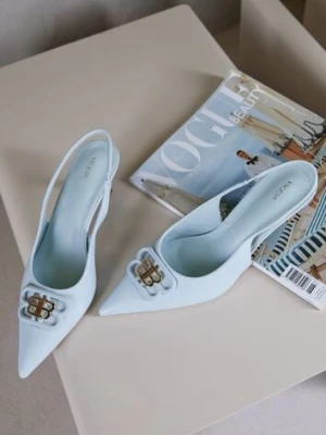 Niebieskie Czółenka Sandały Vices na Kaczuszce Typu Slingback Ozdobione Metaliczną Aplikacją Lilarunea