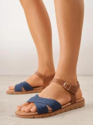 Niebieskie Sandały VICES na Płaskiej Podeszwie z Paskiem w Kształcie X Doriven