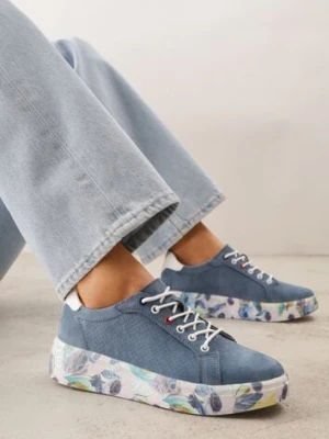 Niebieskie Skórzane Sneakersy na Plaformie w Pióra z Perforacją Tidessa goodin