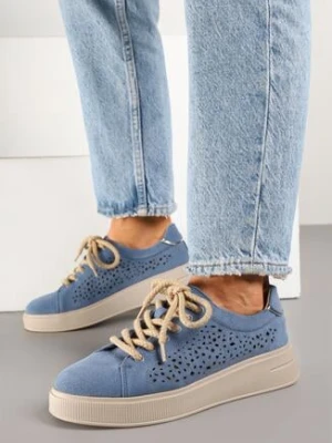 Niebieskie Skórzane Sneakersy Typu Tenisówki z Ażurową Cholewką Virival goodin