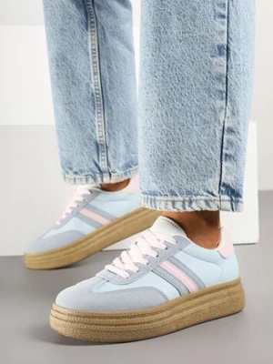 Niebieskie Sneakersy Kultowe Tenisówki na Grubej Podeszwie Ozdobione Wzorem w Panterkę Gonelis