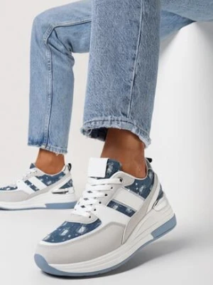 Niebieskie Sneakersy na Grubej Podeszwie z Brokatem i Cekinami Asseni