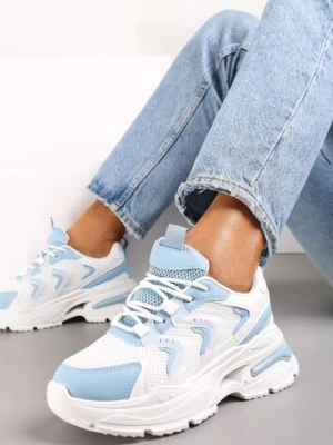 Biało-Niebieskie Sneakersy na Grubej Podeszwie z Metalicznymi Wstawkami Seta