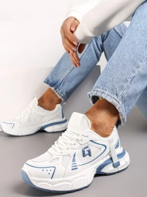 Niebieskie Sneakersy na Grubej Podeszwie z Naszywkami Lutnesia