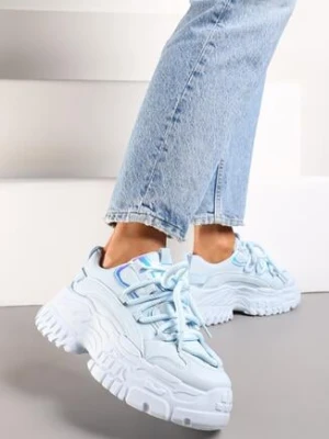 Niebieskie Sneakersy na Grubej Podeszwie z Ozdobnym Sznurowaniem przed Kostkę Mystarie