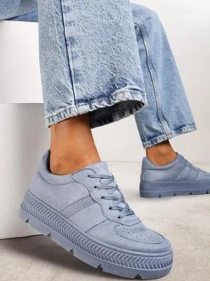Niebieskie Sneakersy na Grubej Podeszwie z Tłoczeniami Try to Forget vices