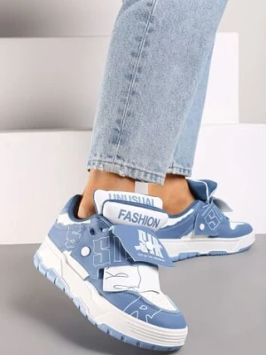Niebieskie Sneakersy na Płaskiej Podeszwie Ozdobione Napisami Griefra