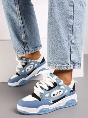 Niebieskie Sneakersy na Płaskiej Podeszwie Ozdobione Szerokimi Sznurówkami Veniefra