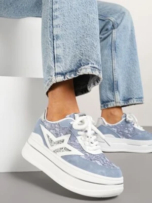 Niebieskie Sneakersy na Platformie Ozdobione Gwiazdą Norlevi