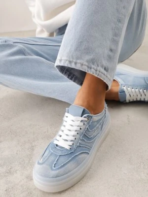 Niebieskie Sneakersy na Platformie z Denimu Nanore bestelle