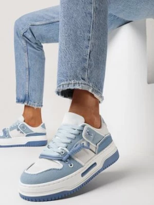 Niebieskie Sneakersy na Platformie z Ozdobnym Sznurowaniem Awidea