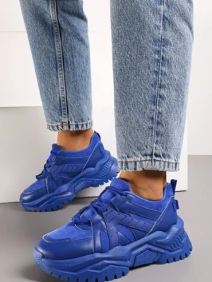 Niebieskie Sneakersy Sznurowane na Grubej Podeszwie Releta