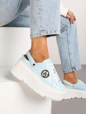 Niebieskie Sneakersy Vices na Grubej Tłoczonej Podeszwie z Paskiem na Pięcie i Metaliczną Ozdobą Zenfedi