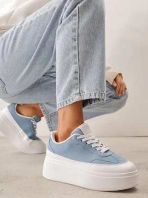 Niebieskie Sneakersy VICES na Platformie z Ozdobnym Noskiem Attis