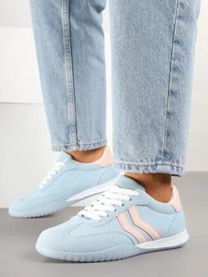 Niebieskie Sneakersy w Typie Tenisówek z Ozdobnymi Paskami Zommea