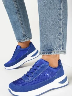 Niebieskie Sneakersy z Cyrkoniami na Cholewce Diselva