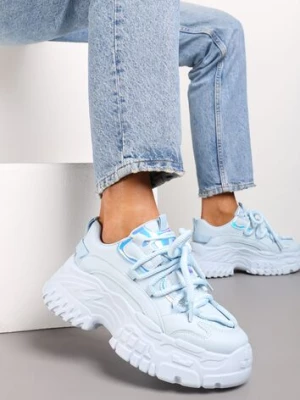 Niebieskie Sneakersy z Grubymi Sznurówkami na Niskiej Platformie Lasandre