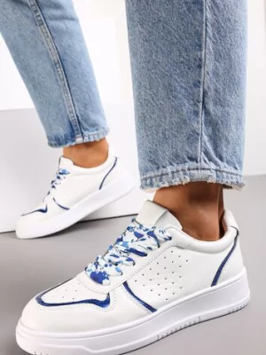 Biało-Niebieskie Sneakersy z Kolorowymi Sznurówkami i Metalicznymi Wstawkami Lania