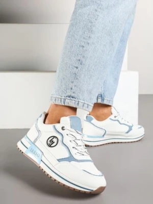 Biało-Niebieskie Sneakersy z Metaliczną Ozdobą Firamia