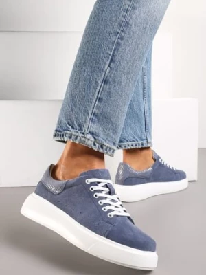Niebieskie Sneakersy z Ozdobnym Zapiętkiem Emicca