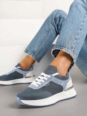 Niebieskie Sneakersy z Siateczkową Cholewką Saramis