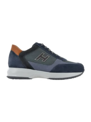 Niebieskie Sneakersy z Zamszową Cholewką i Szczegółami Technicznymi Hogan