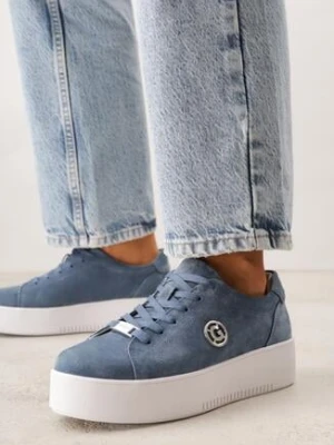 Niebieskie Sneakersy ze Skóry Naturalnej na Grubej Podeszwie z Metaliczną Ozdobą Sabypise goodin