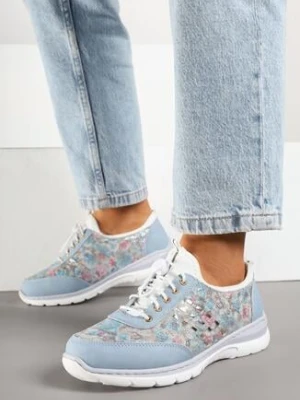 Niebieskie Sneakersy ze Skóry Naturalnej z Metalicznym Zdobieniem Anovis santorio